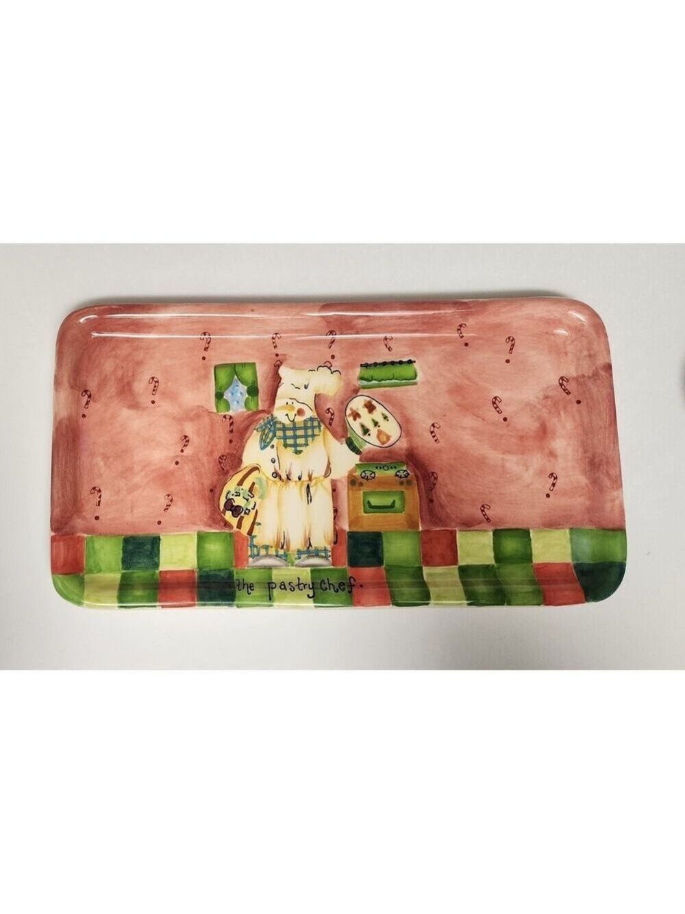 Saparna 12" Serving Platter " The Pastry Chef" Multi Pink/Green